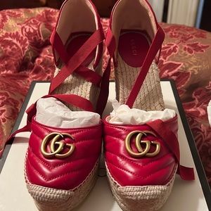 Gucci Marmont Metelasse Leather wedge espadrilles EUR 41 US 10